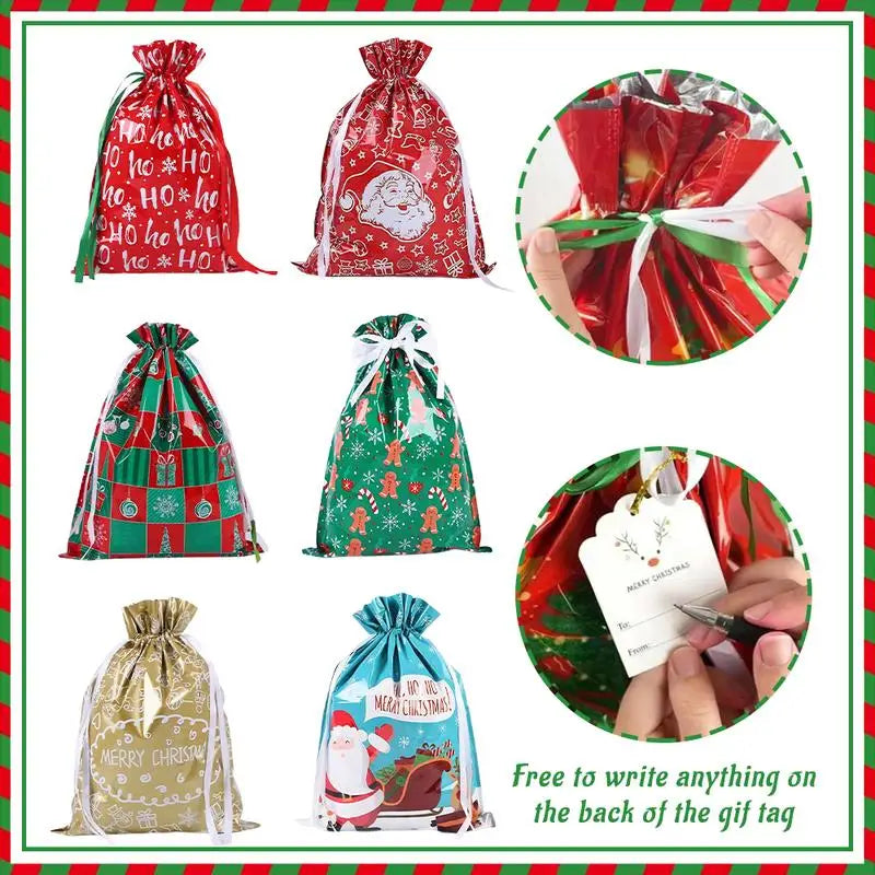 50PCS Christmas Gift Wrapping Set (25 Colorful Bags + 25 Tags) – Random Patterns, Say Goodbye to Single-Style Gift Bags, Perfect