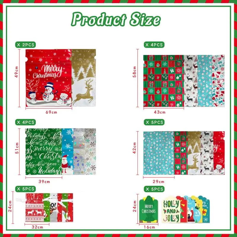 50PCS Christmas Gift Wrapping Set (25 Colorful Bags + 25 Tags) – Random Patterns, Say Goodbye to Single-Style Gift Bags, Perfect