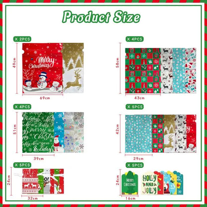 50PCS Christmas Gift Wrapping Set (25 Colorful Bags + 25 Tags) – Random Patterns, Say Goodbye to Single-Style Gift Bags, Perfect