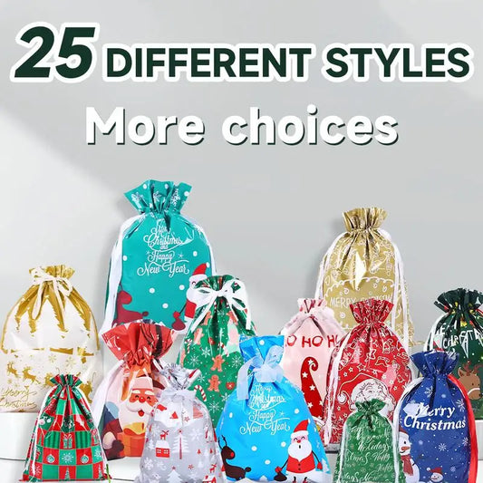 50PCS Christmas Gift Wrapping Set (25 Colorful Bags + 25 Tags) – Random Patterns, Say Goodbye to Single-Style Gift Bags, Perfect