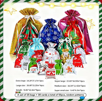 50PCS Christmas Gift Wrapping Set (25 Colorful Bags + 25 Tags) – Random Patterns, Say Goodbye to Single-Style Gift Bags, Perfect