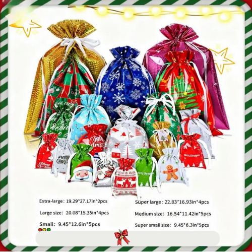 Christmas Drawstring Gift Bags – Perfect for Gifting & Parties!